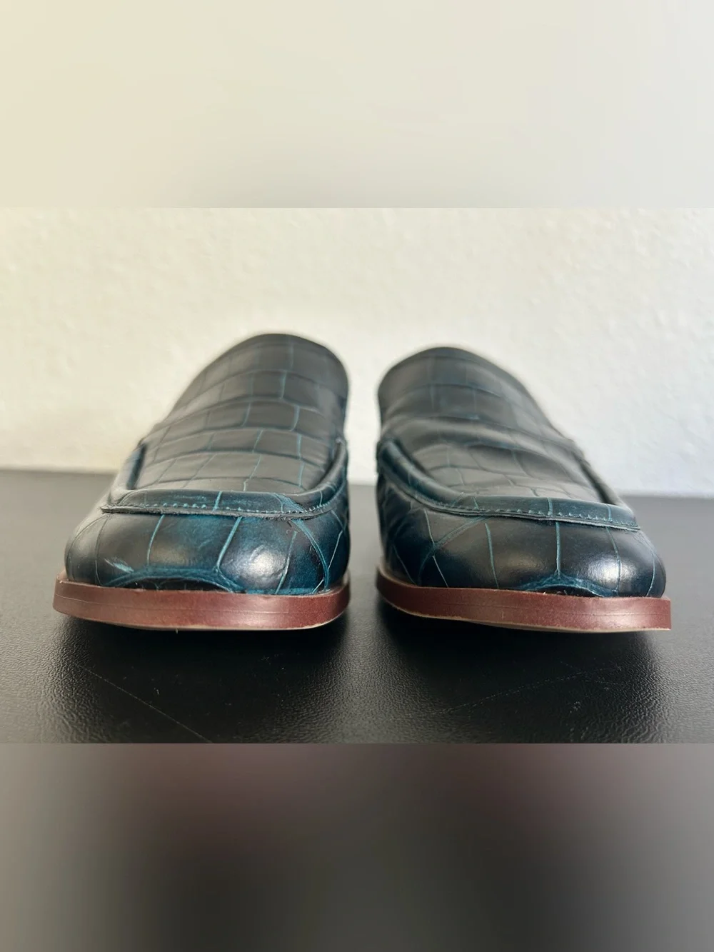 FRANCO SARTO 7.5M Bocca Slip On Loafers EMBOSSED LEATHER DARK BLUE